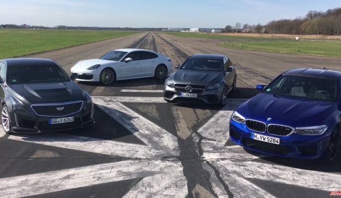 จัดให้ชัด ระหว่าง BMW M5, Cadillac CTS-V, Mercedes-AMG E63 S และ Porsche Panamera Turbo S E-Hybrid ใครวิ่งถึง 300 ก่อนกัน